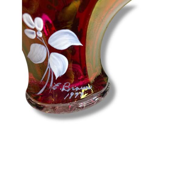 Vintage Westmoreland Glass Basket Art Glass Ruby 1977 6.5" - Picture 3 of 9